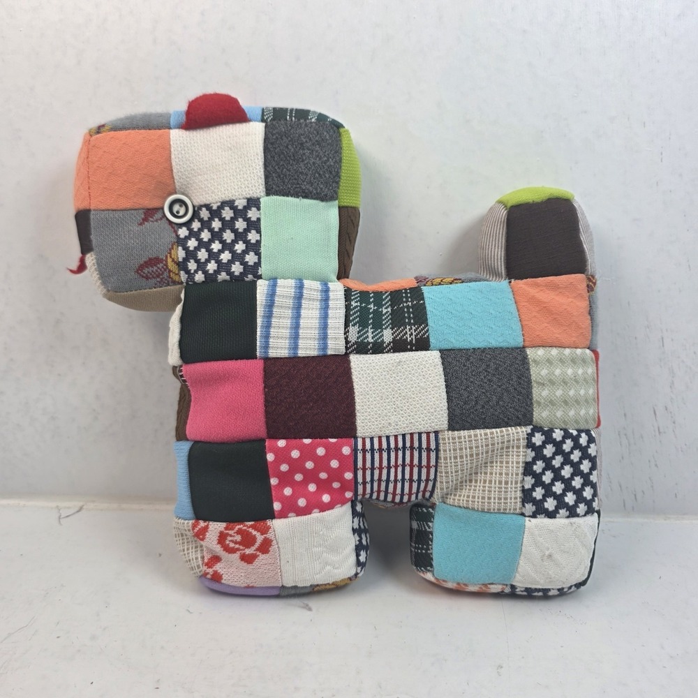 VTG Handmade Patchwork Quilt Fabric Dog Plush Stuffed Animal Folk Art Cottage